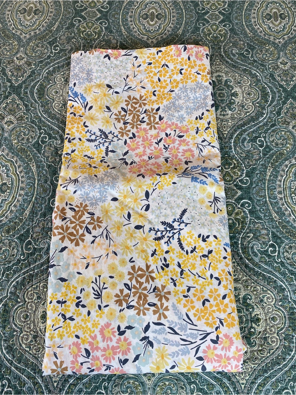 Feather & Stitch Flat Sheet in Yellow, Pink, Blue - Lightweight Cotton EUC